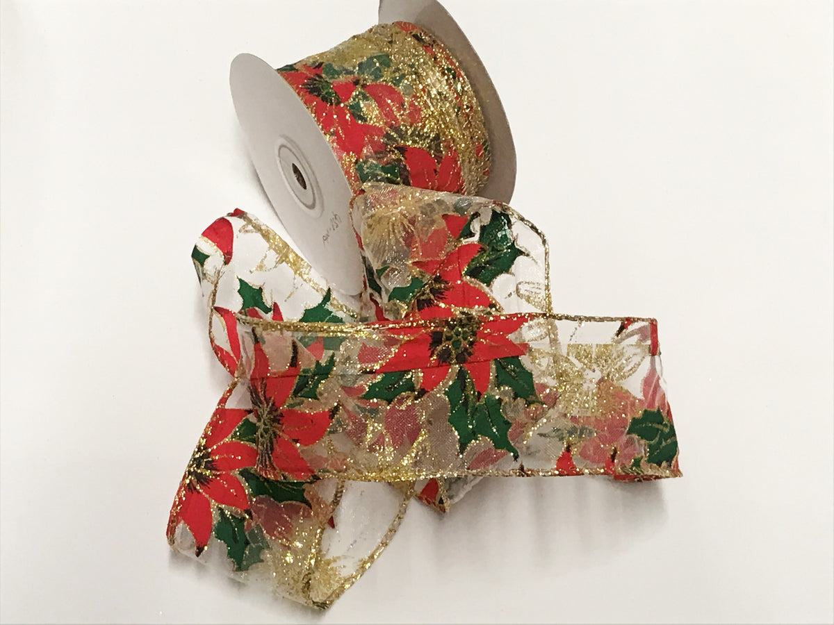 Christmas Wired Edge Organza Ribbon - Poinsettia