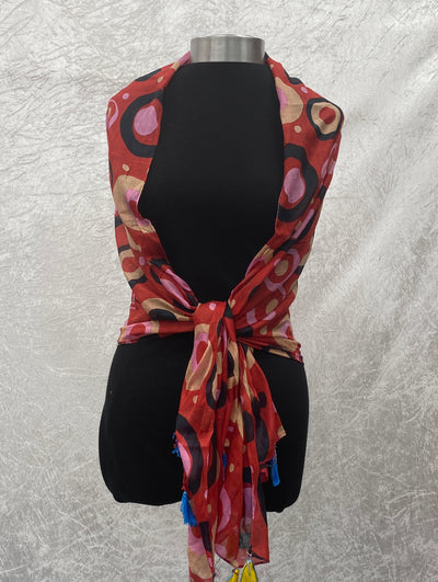 Red Polka Space  - Poly Cotton Blend Ethnic Scarf