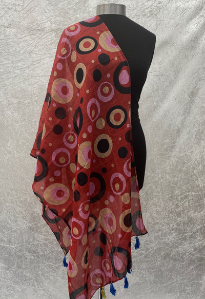 Red Polka Space  - Poly Cotton Blend Ethnic Scarf