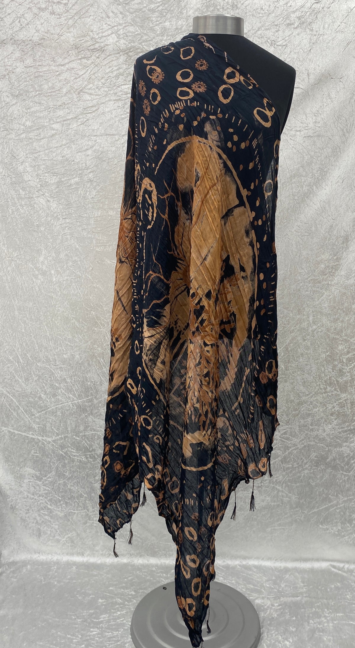 Black/Amber Abstract  - Poly/Viscose Blend Ethnic Scarf (DEFECT)