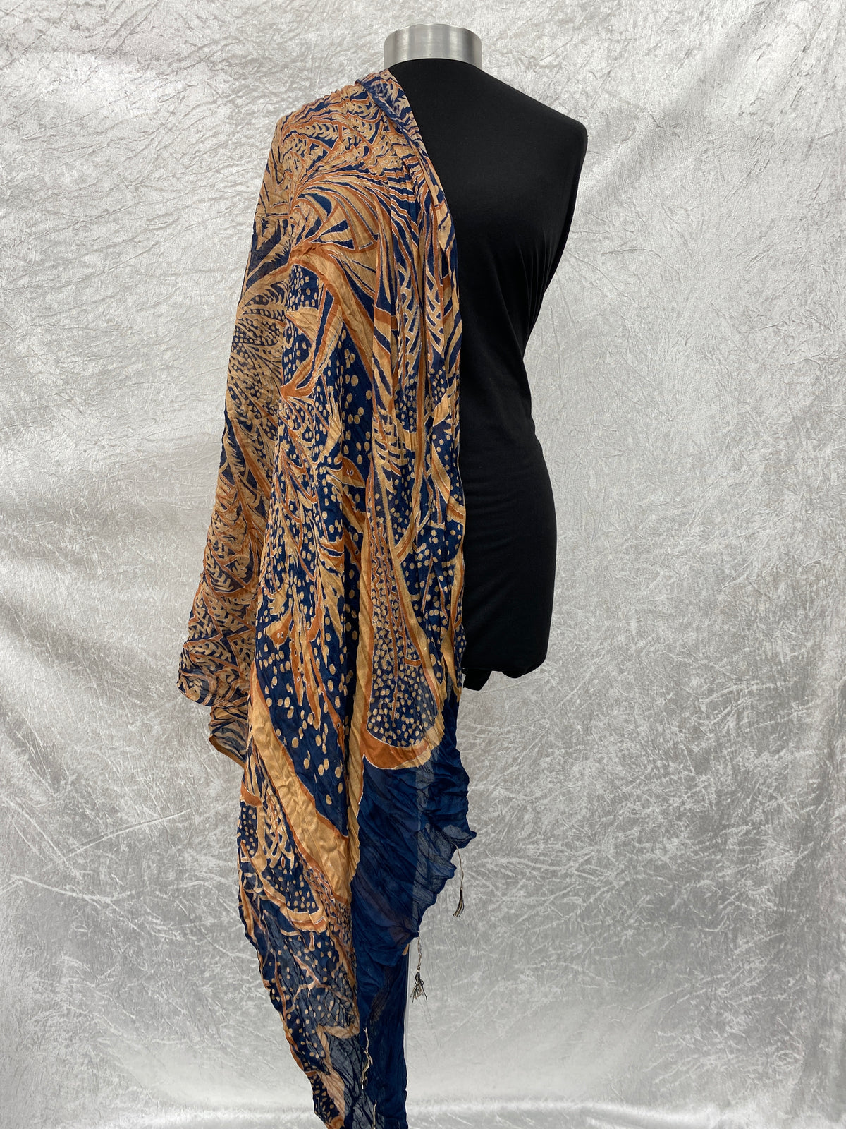 Navy/Amber Abstract  - Poly/Viscose Blend Ethnic Scarf