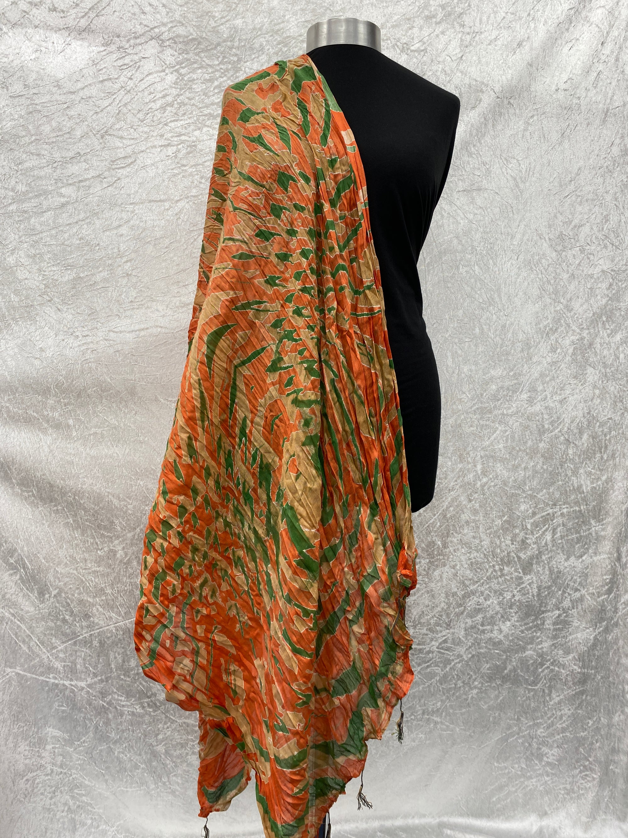 Orange/Green Abstract  - Poly/Viscose Blend Ethnic Scarf
