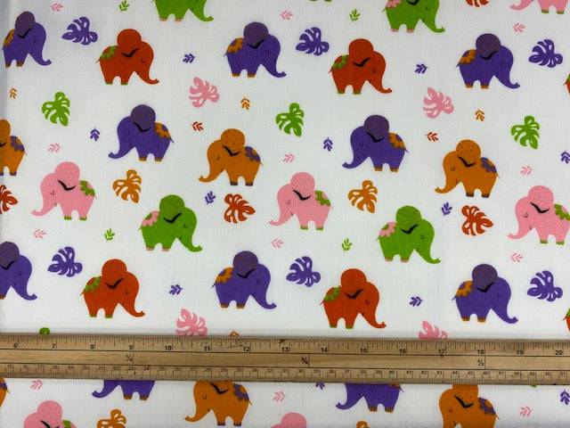 Playful Baby Elephants  - Poly/Cotton Print - Cheap Fabrics