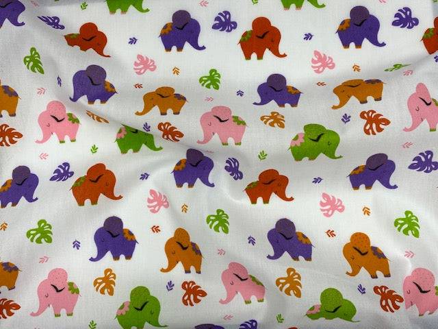 Playful Baby Elephants  - Poly/Cotton Print - Cheap Fabrics