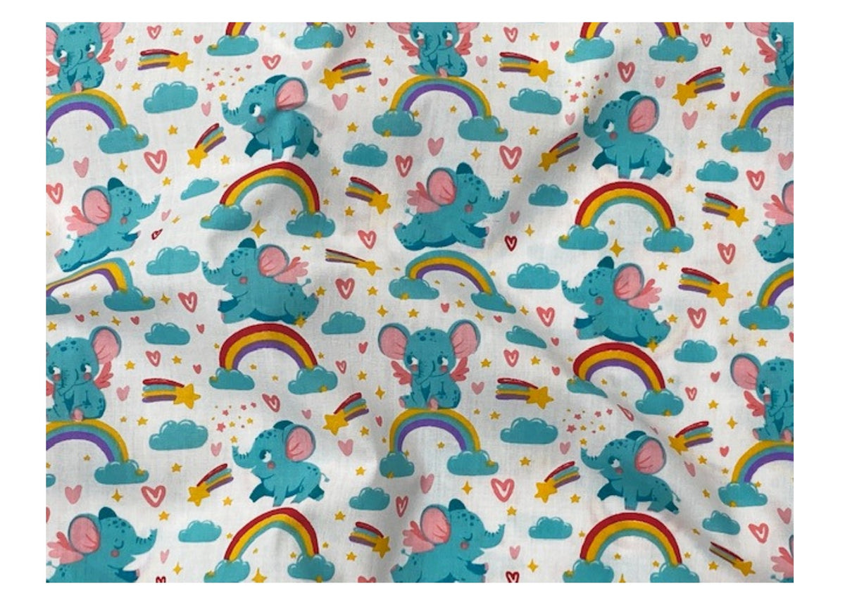Baby Elephant & Rainbow - Poly/Cotton Print