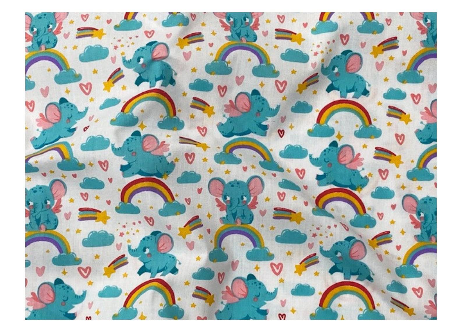 Baby Elephant & Rainbow - Poly/Cotton Print - Cheap Fabrics