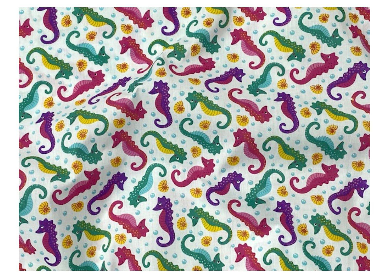 Colourful Seahorses  - Poly/Cotton Print - Cheap Fabrics