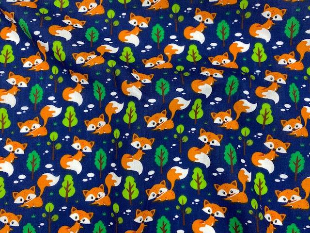 Playful Foxes  - Poly/Cotton Print - Cheap Fabrics