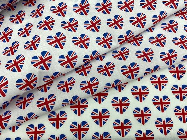Union Jack Hearts - Poly/Cotton Print - Cheap Fabrics