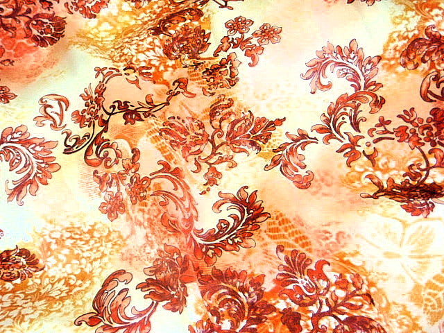 Burned Orange Floral Creeper Silk Printed Satin