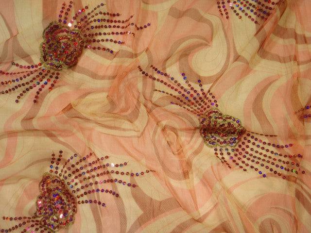 Pink/Yellow - Printed Sequin Tulle