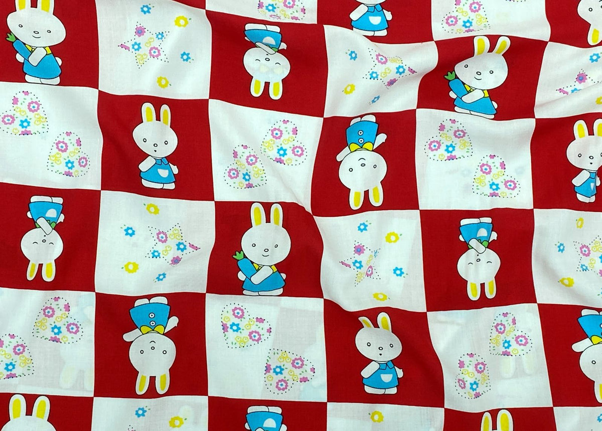 Chequered Bunny & Stars - Novelty Printed Viscose