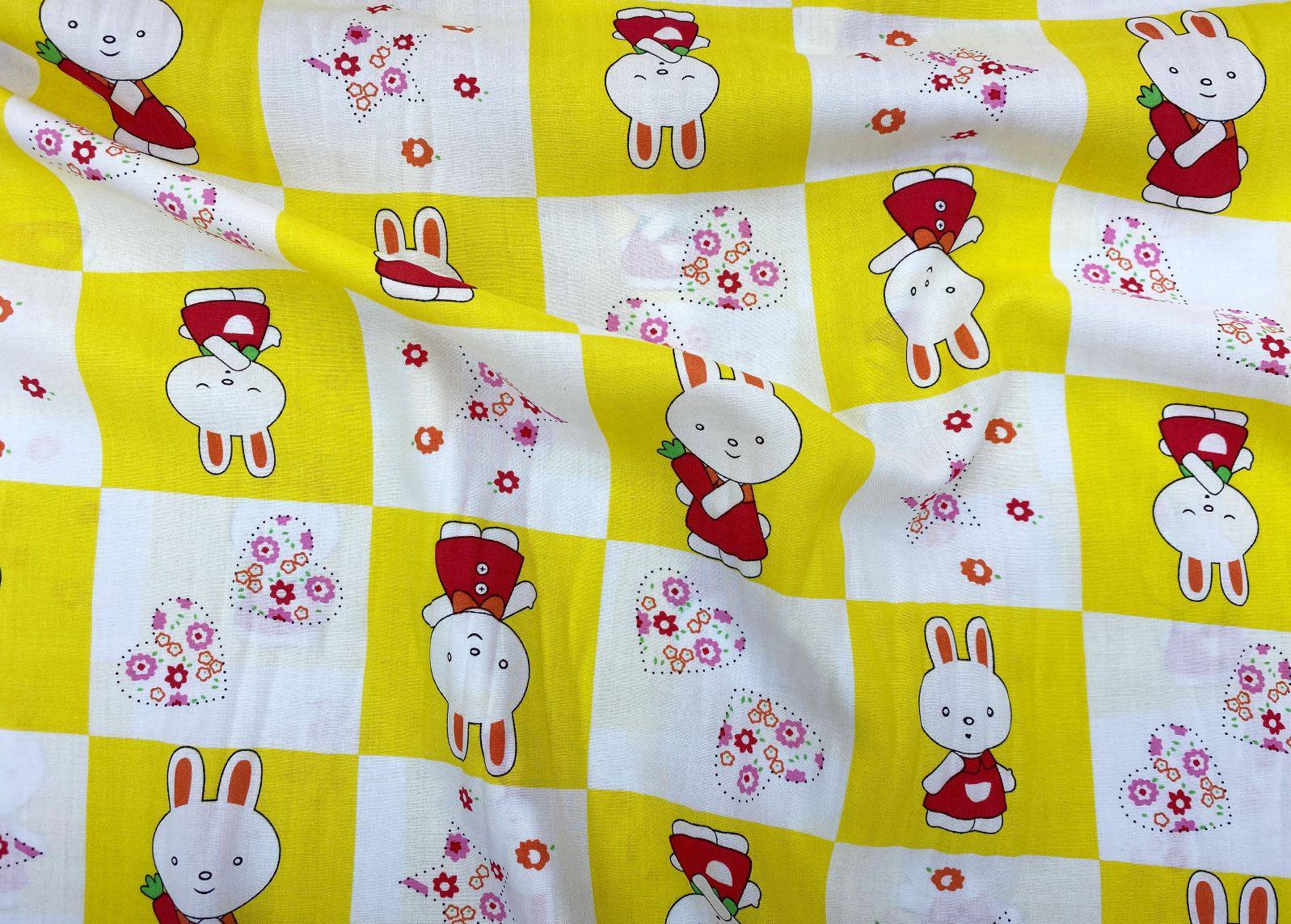 Chequered Bunny & Stars - Novelty Printed Viscose