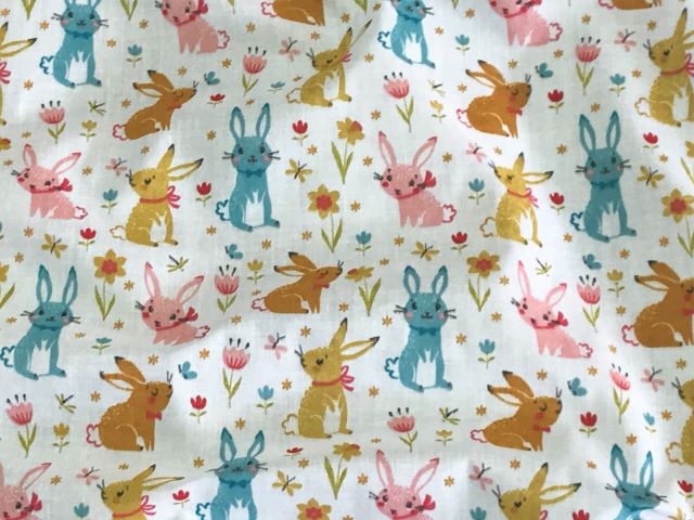 Rabbits And Flowers - Poly/Cotton Print