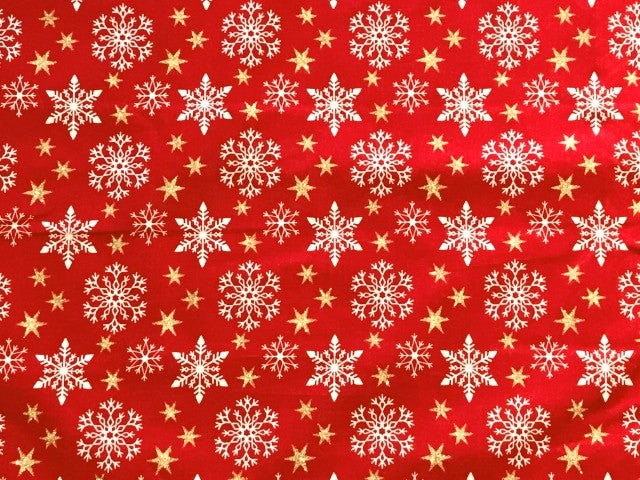 Christmas Snowflakes & Gold Stars - Premium Pure Cotton