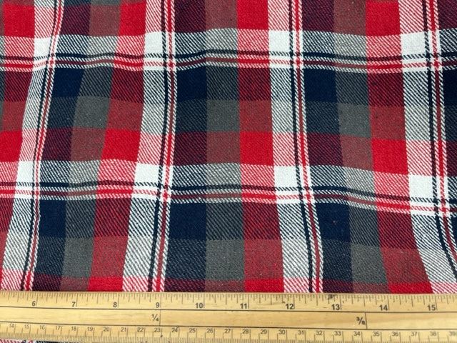 Red Navy Check - Brushed Cotton Blended Fabric