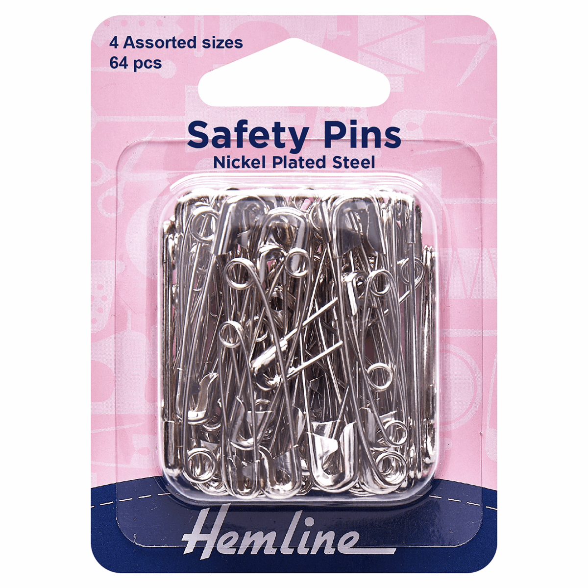 Hemline Saftey Pins Assorted Sizes (64pcs)