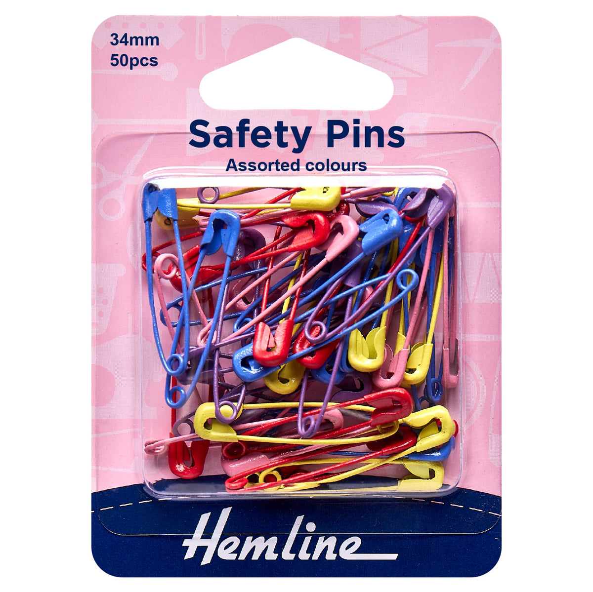 Safety Pins: 34mm Assorted Colours: (50 Pieces)