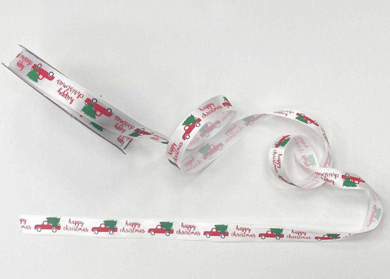 Car & Christmas Tree - Satin Ribbon - Cheap Fabrics