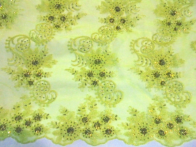 Lime - Clearance Embroidered Tulle