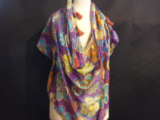 Purple Flower - Printed Poly Cotton Blend Scarf