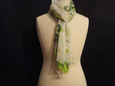 Green Floral Crinkle - Printed Chiffon Scarf