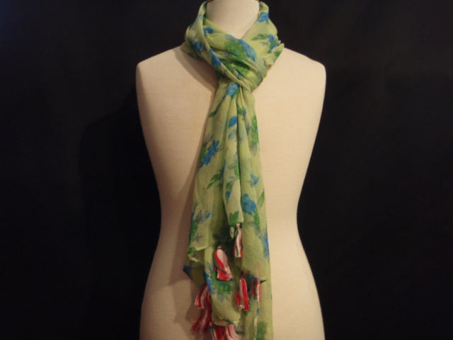 Green Floral Clusters - Printed Chiffon Scarf
