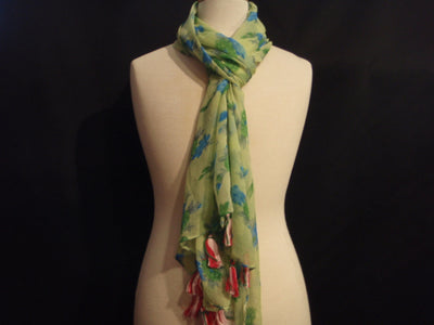 Green Floral Clusters - Printed Chiffon Scarf