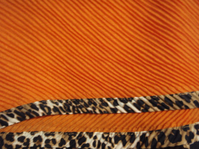 Orange Pleated Chiffon With Leopard Trim - Wrap/Sarong
