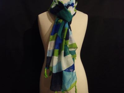 Green/Navy Abstract Print Poly Cotton Blend Stole
