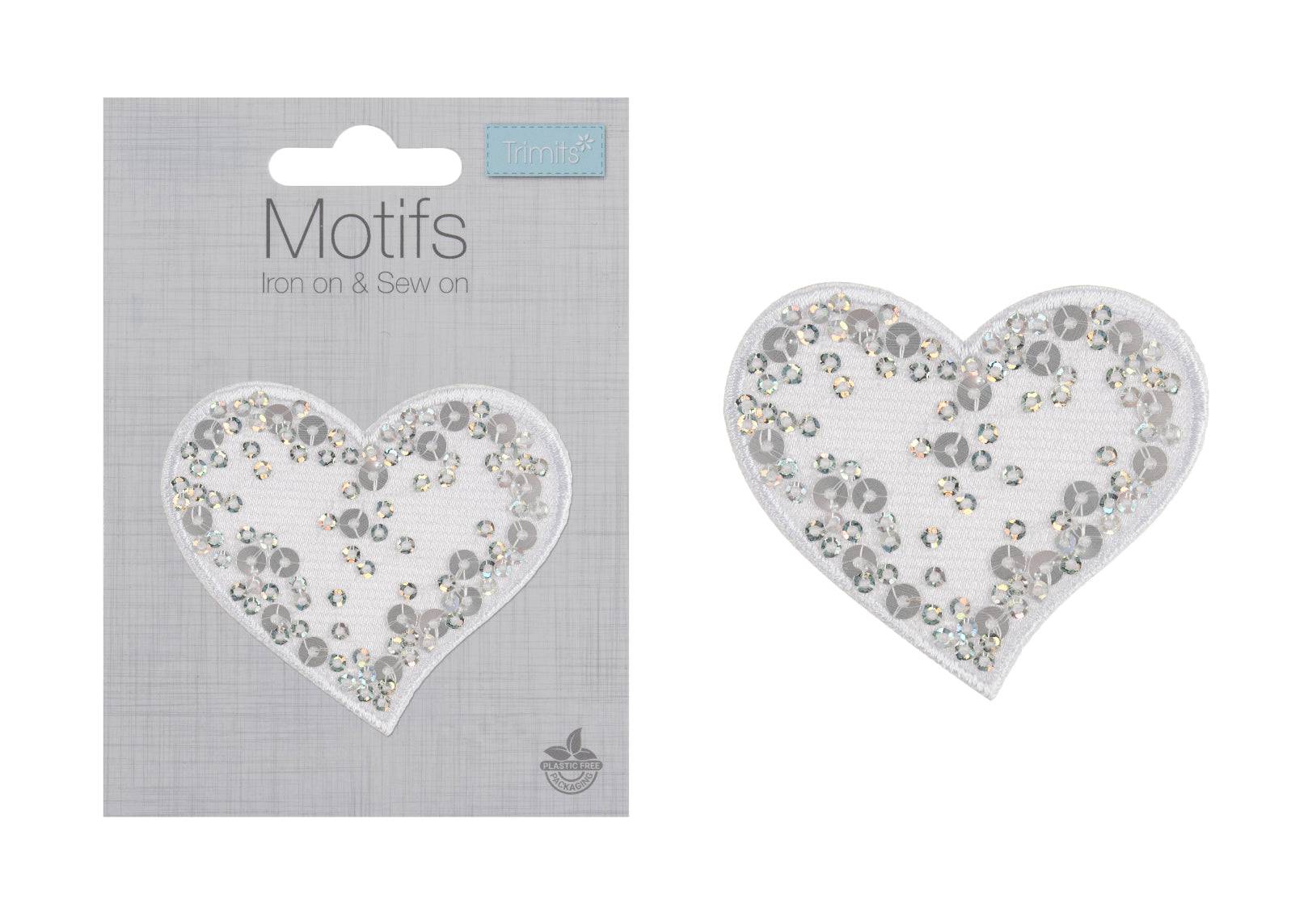 Silver Sequin Heart - Iron -On & Sew-On Patch - Cheap Fabrics