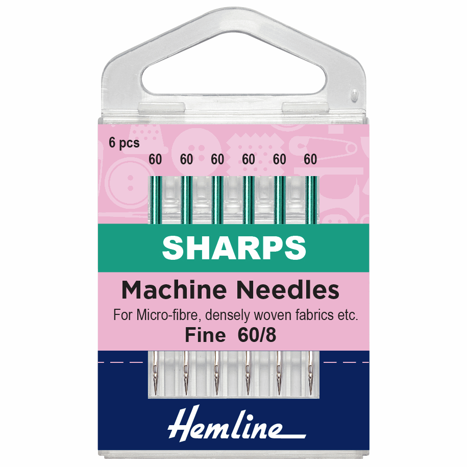 Hemline Sewing Machine Needles - Sharp/Micro: Extra Fine 60/8: 6 Pieces