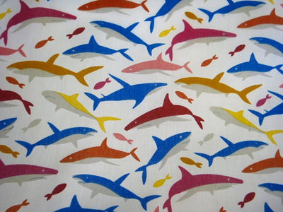 Multi Coloured Sharks - Poly/Cotton Print