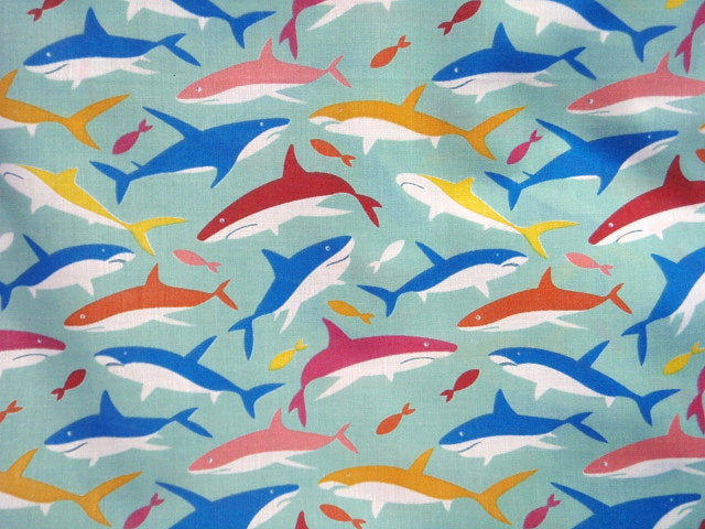Multi Coloured Sharks - Poly/Cotton Print