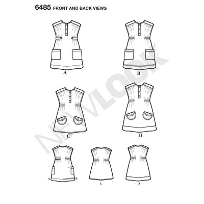 6485 New Look Pattern 6485 Toddlers' Dress or Tunic with Fabric Variations