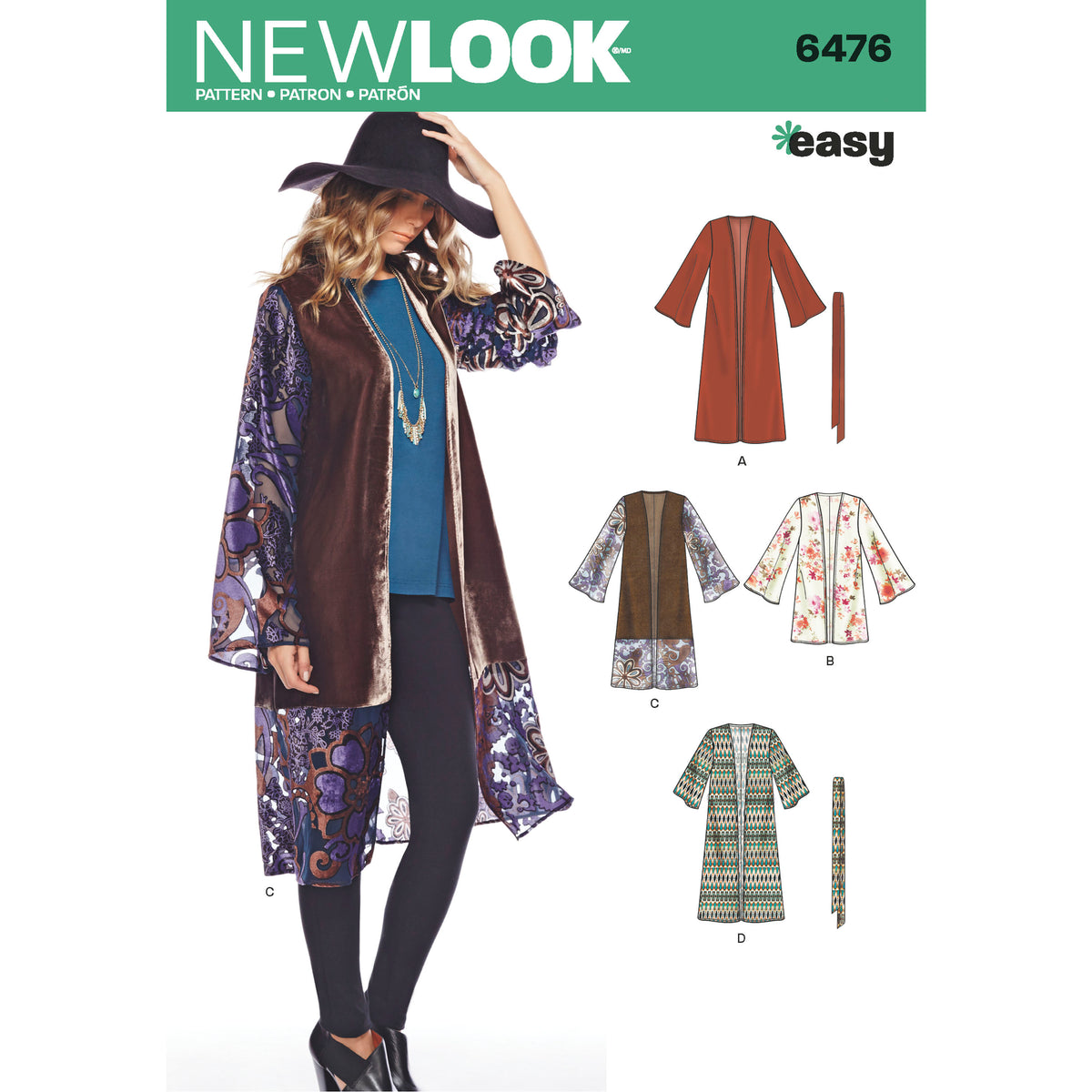 6476 New Look Pattern 6476 Misses' Easy Kimono with Length and Sleeve Variation