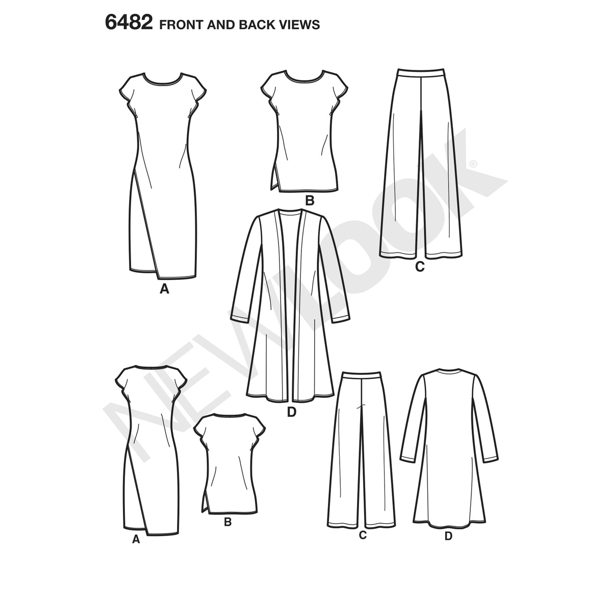 6482 New Look Pattern 6482 Misses' Knit Dress, Tunic, Pants and Duster