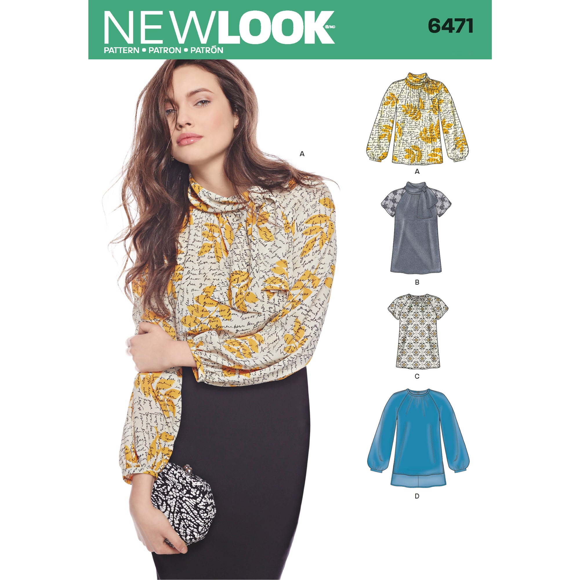6471 New Look Pattern 6471 Misses' Blouses and Tunic with Neckline Variations