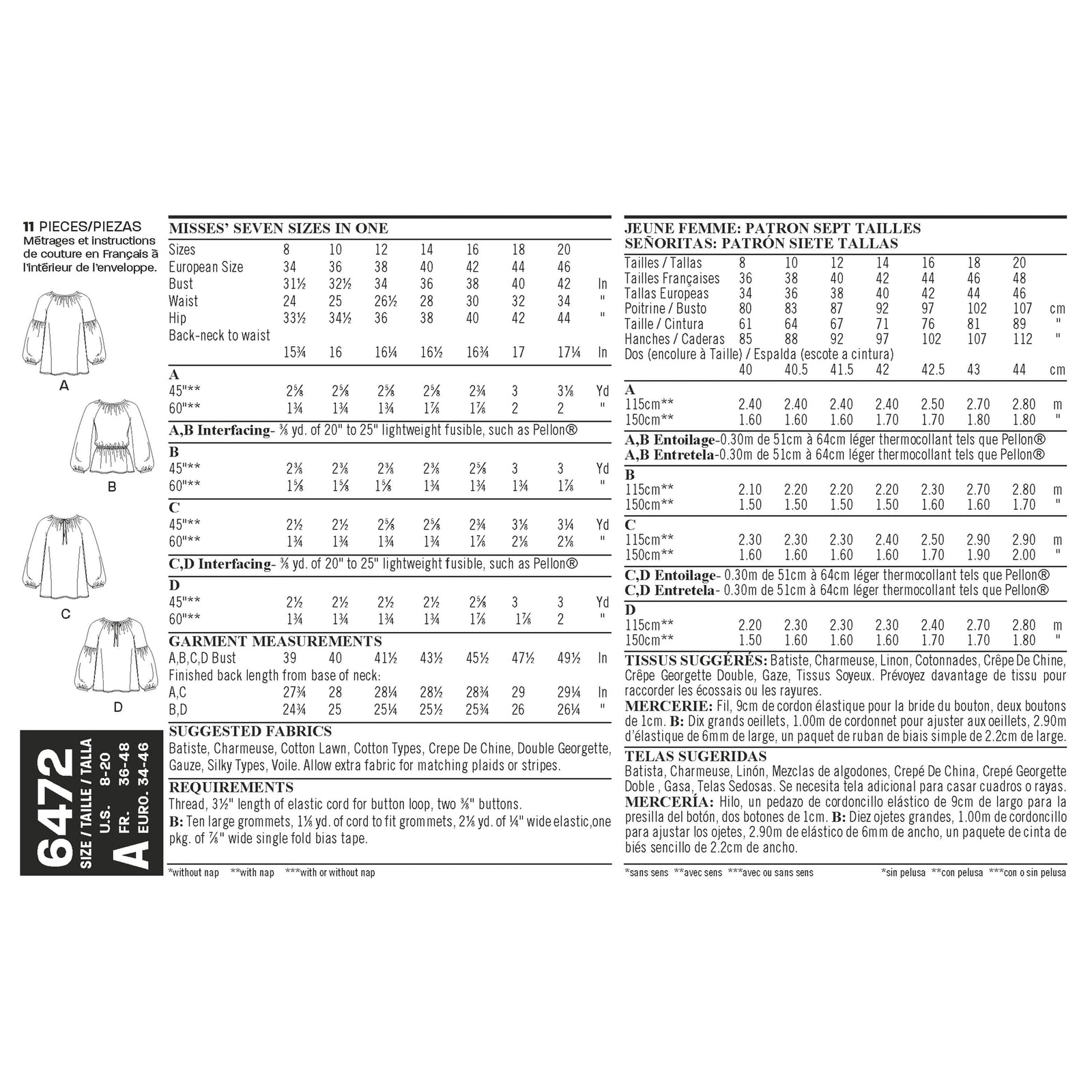 6472 New Look Pattern 6472 Misses' Boho Blouses