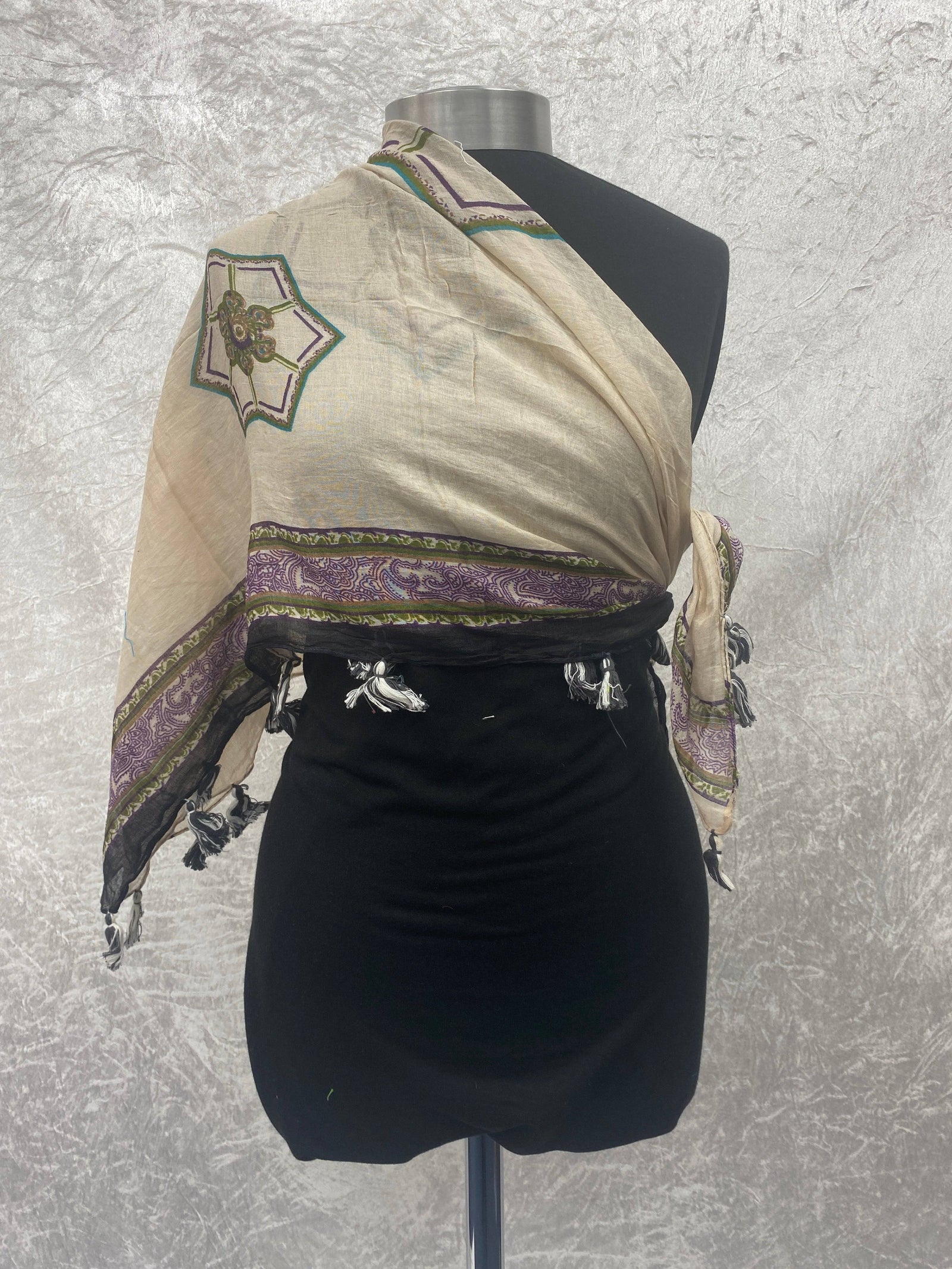 Bordered Cream -  Ethnic Square Scarf