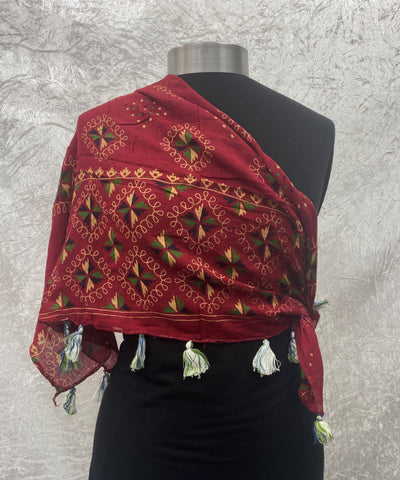 Deep Red -  Ethnic Square Scarf