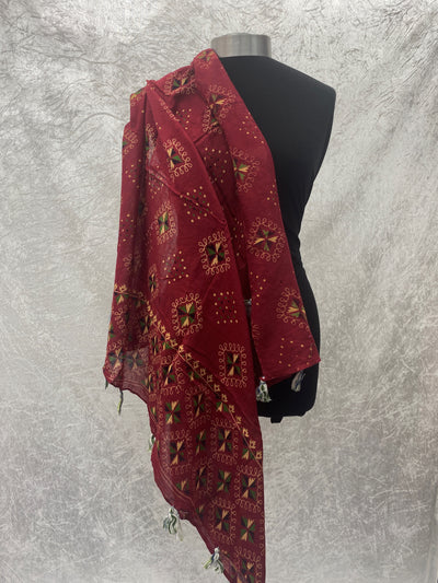 Deep Red -  Ethnic Square Scarf