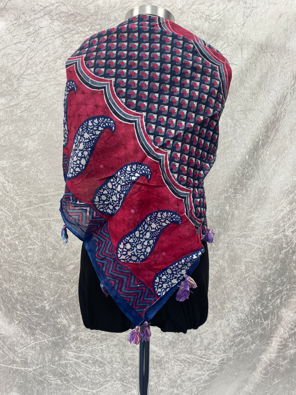 Red/Navy Paisley Teardrop -  Starched Ethnic Square Scarf