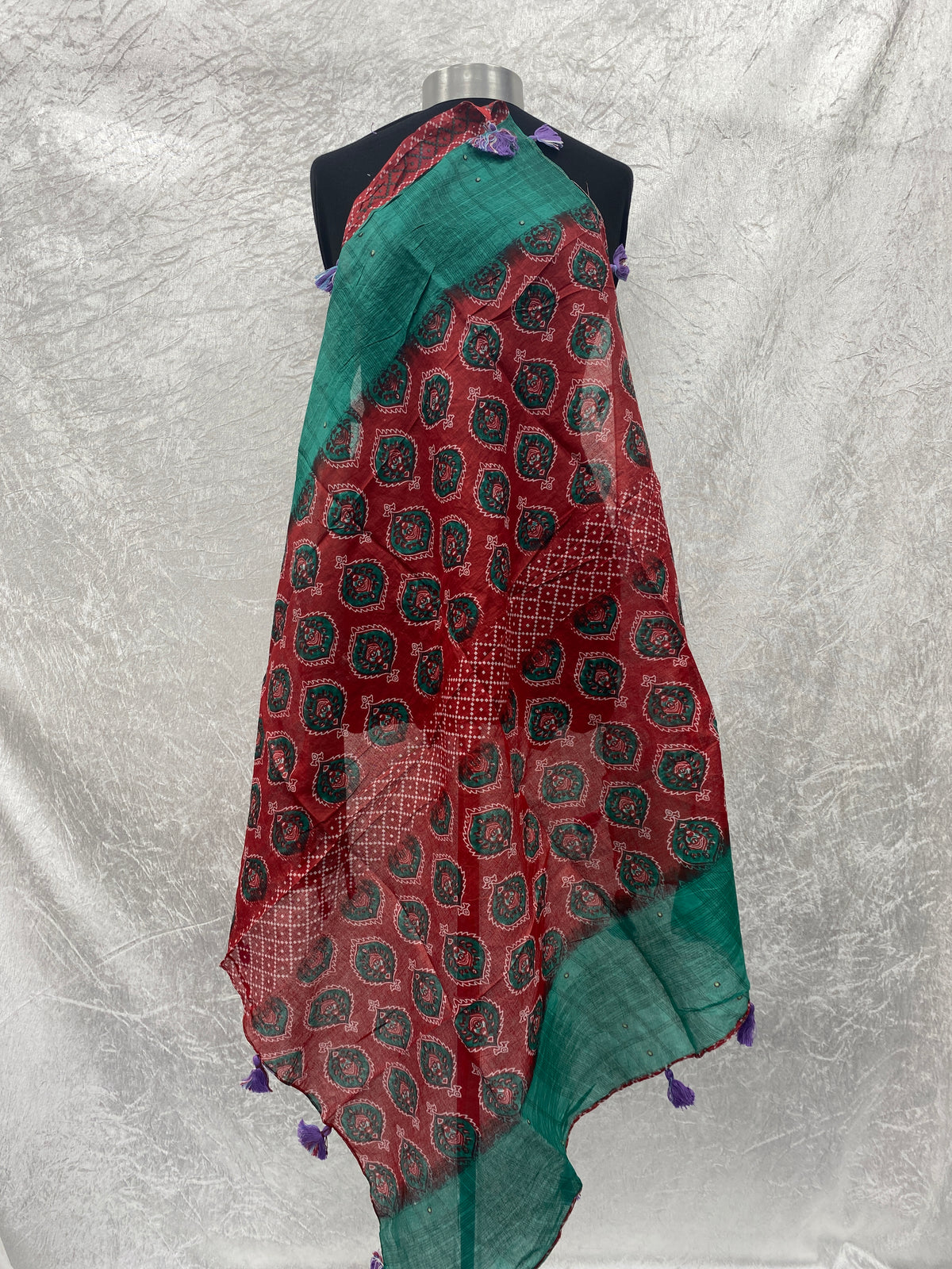 Green/Red Damsel-  Ethnic Square Starched Scarf