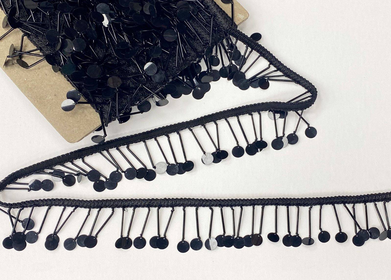 Black Disc Tassel Trim - 50mm - Cheap Fabrics