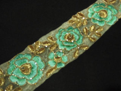 Mint Floral - Organza Fancy Trim