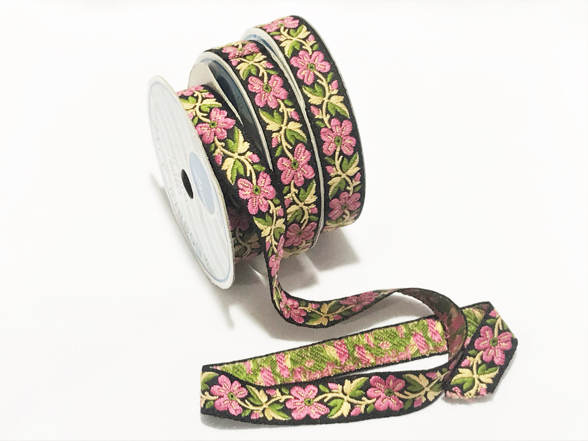 Contrast Flower Threadwork- 20mm Woven Ribbon Trim