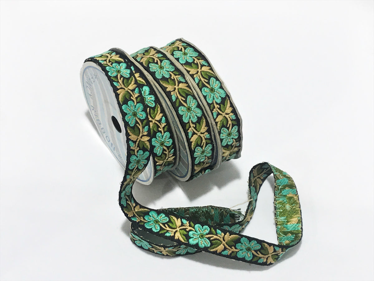 Contrast Flower Threadwork- 20mm Woven Ribbon Trim