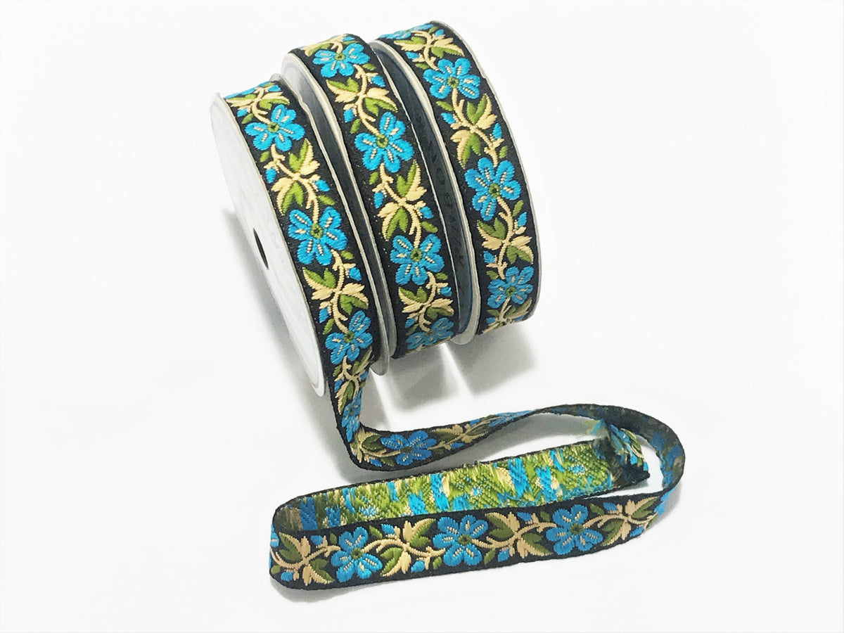 Contrast Flower Threadwork- 20mm Woven Ribbon Trim