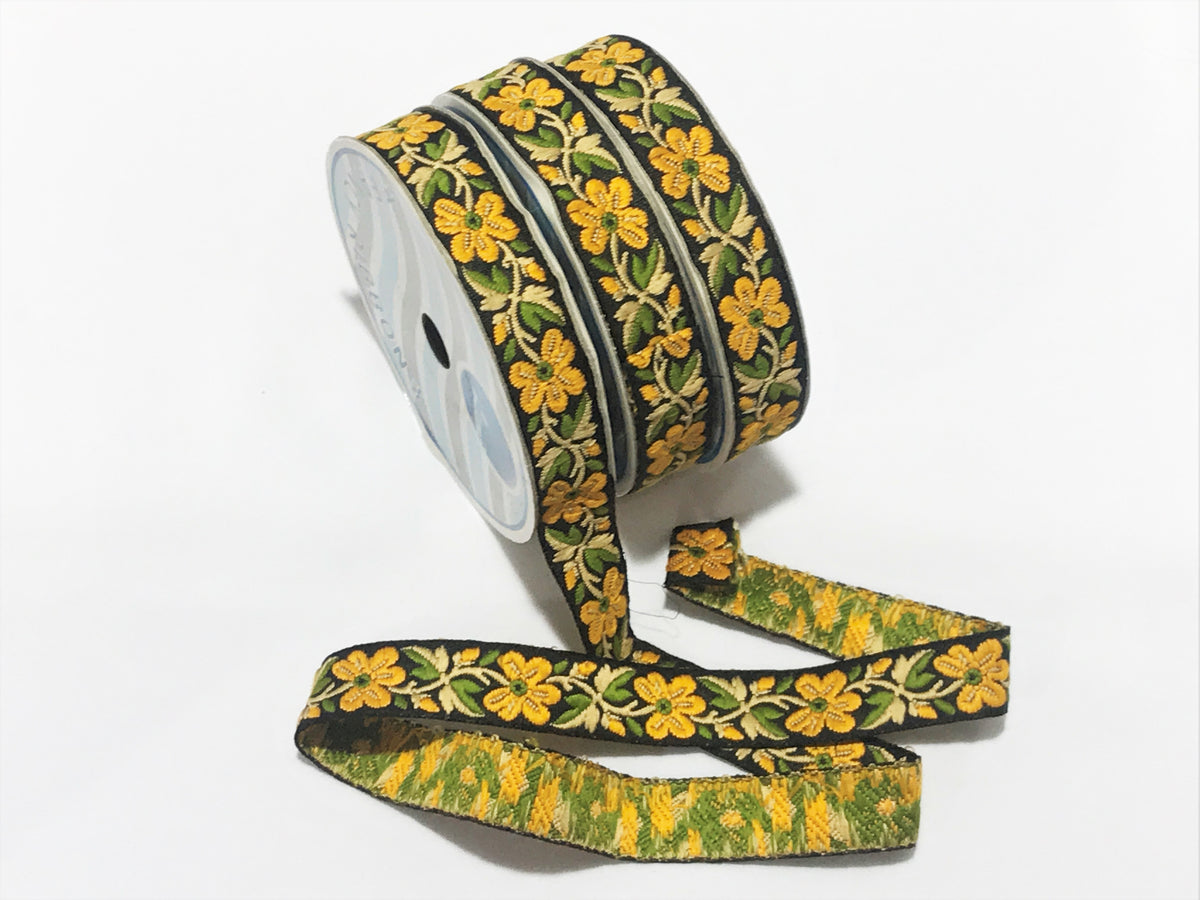 Contrast Flower Threadwork- 20mm Woven Ribbon Trim